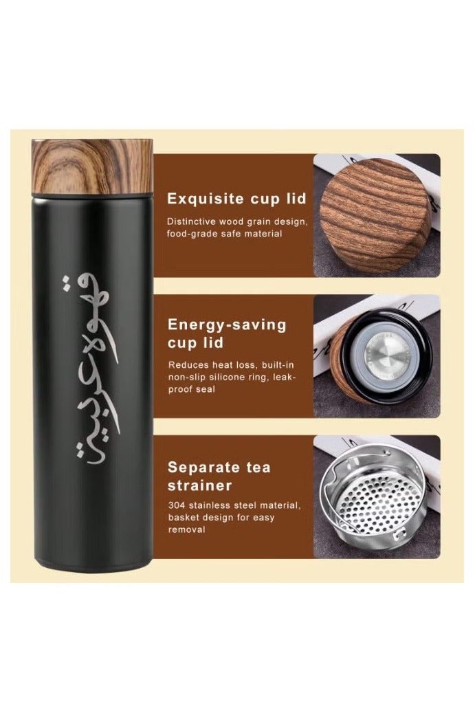 Monda 3pcs/set Coffee Insulated Cup Set With 2 Cups, Arabic Coffee Thermos, Insulated Cup Gift Box Set Includes 500ml Stainless Steel Thermos And 2 80ml Double-Layer Coffee Cups, Suitable For Gifts, Saudi National Day Gift. - Image 2