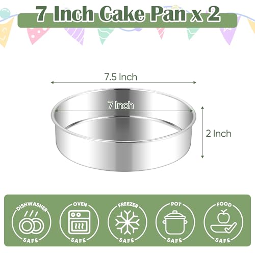 E-far Efar 7 Inch Cake Pan Set of 2 Stainless Steel Round Baking Pans Tins Mold NonToxic LeakProof for Birthday Wedding Layer Tiered Cake Easy Clean Dishwasher Safe - Image 3