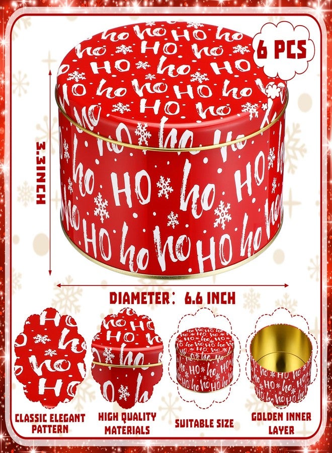 Suttmin 6 Pcs 6.6 Inch Christmas Cookie Tins with Lids Round Metal Red Snowflake Tin Containers for Gift Giving Decorative Storage Box for Holiday Baking Chocolate Snack Party Favors - Image 2