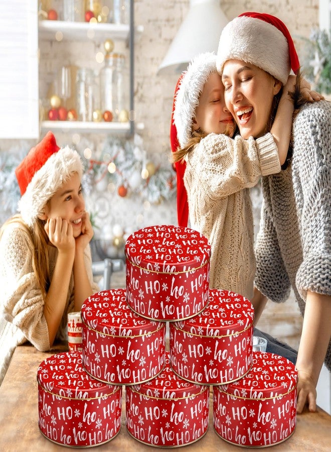 Suttmin 6 Pcs 6.6 Inch Christmas Cookie Tins with Lids Round Metal Red Snowflake Tin Containers for Gift Giving Decorative Storage Box for Holiday Baking Chocolate Snack Party Favors - Image 4