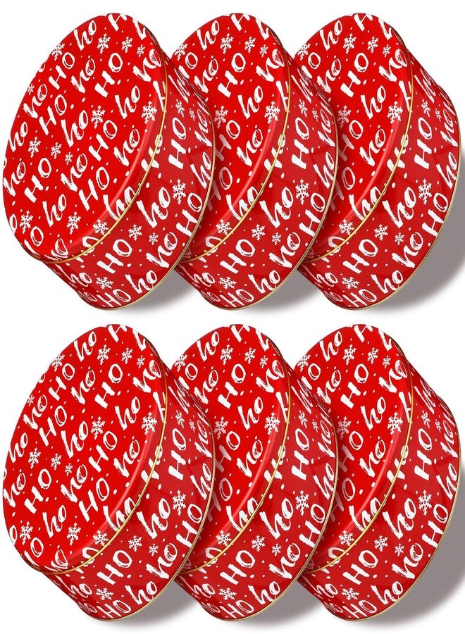 Suttmin 6 Pcs 6.6 Inch Christmas Cookie Tins with Lids Round Metal Red Snowflake Tin Containers for Gift Giving Decorative Storage Box for Holiday Baking Chocolate Snack Party Favors - Image 1