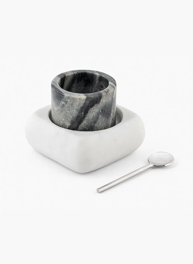 2XL Home Plaridel Condmnt Bowl W/Spoon WH/GRY H6