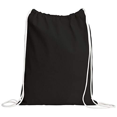 TBF Cotton Drawstring Backpack Gym Sack Canvas Cinch Sport Pack for Men, Women - Set of 12, Black - Image 1