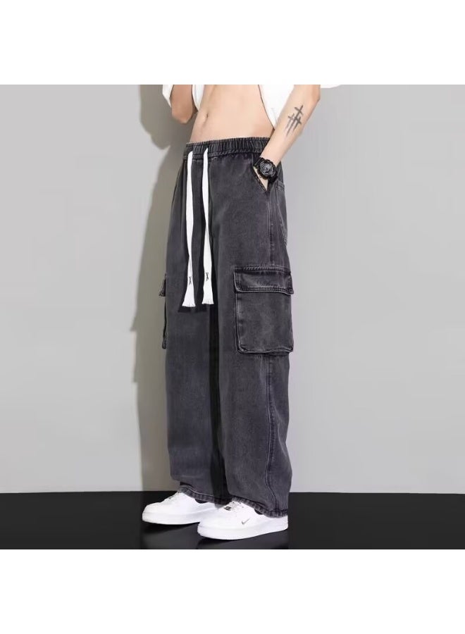 Nariele بنطلون جينز عمل جديد بتصميم ريترو فضفاض مستقيم الساقين - Image 1