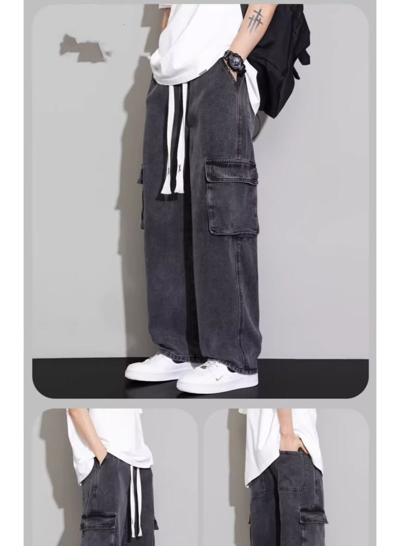 Nariele بنطلون جينز عمل جديد بتصميم ريترو فضفاض مستقيم الساقين - Image 2