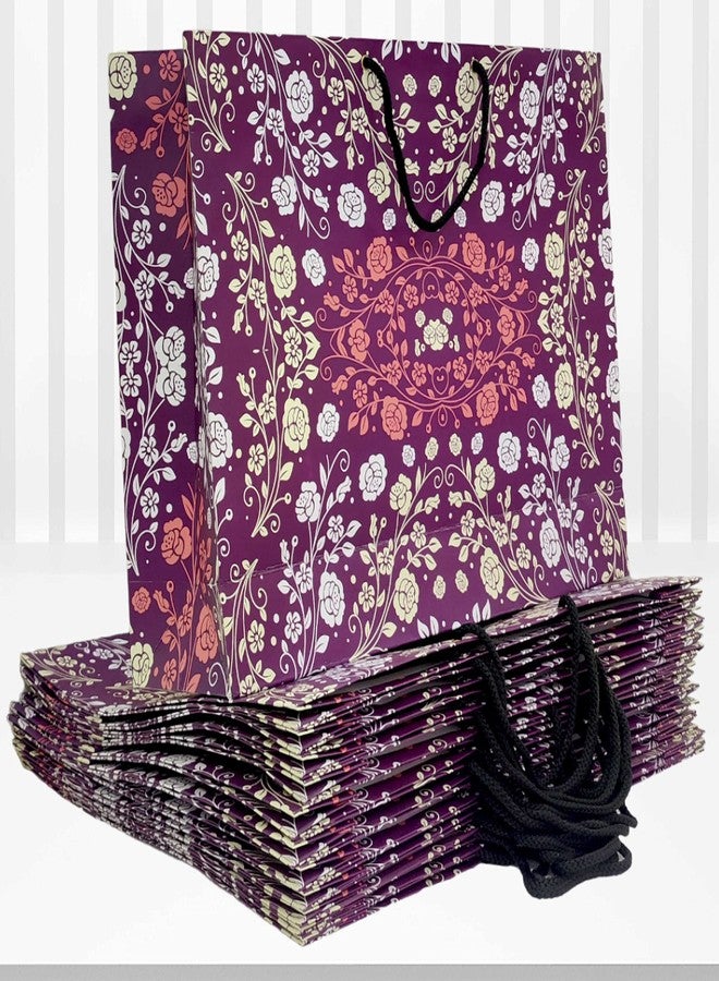 Pb PapyrusBolsys Paper Bags Floral Design Large Size Violet Pack of 12 - Image 1