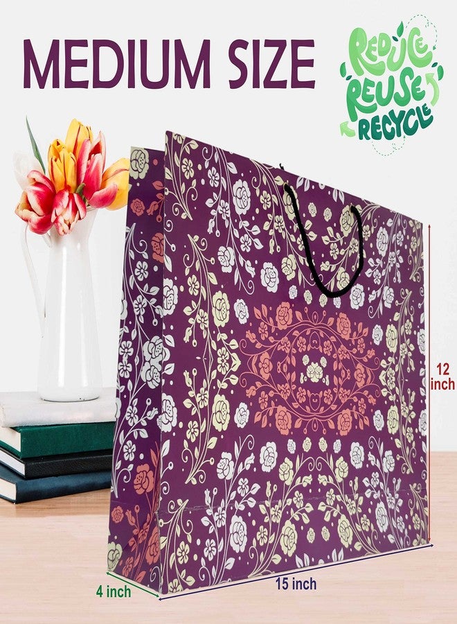 Pb PapyrusBolsys Paper Bags Floral Design Large Size Violet Pack of 12 - Image 4