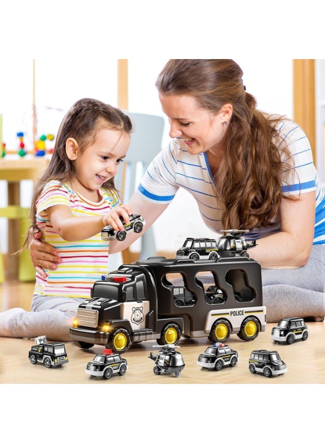 LBMT لعبة شاحنة النقل، شاحنة إطفاء للأطفال الصغار 5 في 1، لعبة سيارة تعمل بالاحتكاك مع أضواء وأصوات للأطفال، مجموعة ألعاب سيارات للأولاد والبنات من عمر 3 إلى 6 سنوات (أسود) - Image 3