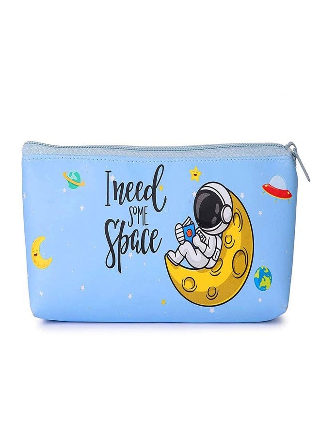 FANGSU Polyester Space Pouch for Boys Astronaut Pencil Case,Pencil Pouch for Boys Stationery Pencil Pouch for Kids Zipper Closer Waterproof Soft Travel Pouch for Kids (Light Blue Space,1 Pc) - Image 1