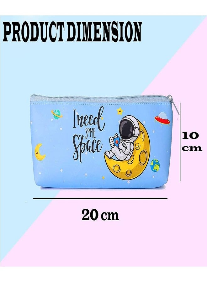 FANGSU Polyester Space Pouch for Boys Astronaut Pencil Case,Pencil Pouch for Boys Stationery Pencil Pouch for Kids Zipper Closer Waterproof Soft Travel Pouch for Kids (Light Blue Space,1 Pc) - Image 2