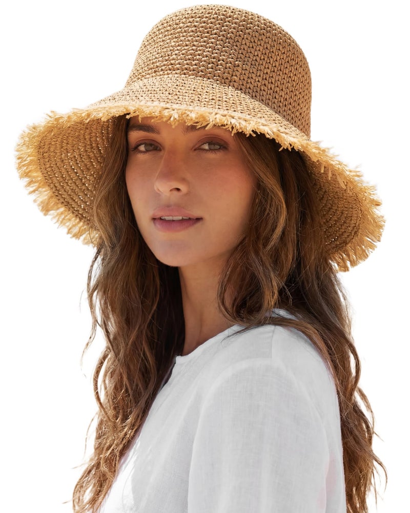Loiyadn Beach Hats for Women - Straw Bucket Hats for Women, Packable Sun Hat Womens with Chin Strap, UPF 50+ Summer Protection Khaki - Image 1