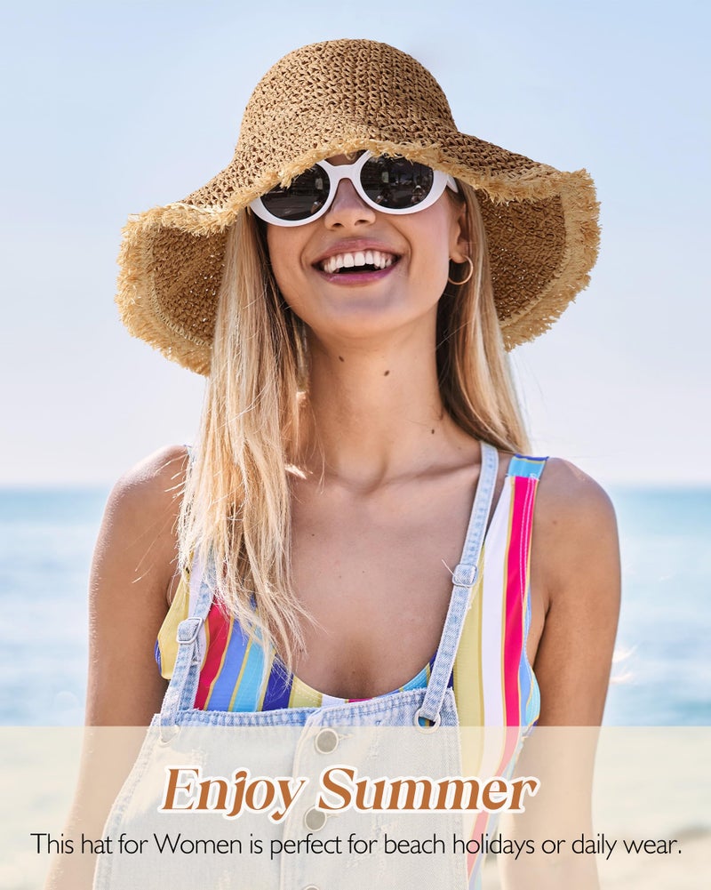 Loiyadn Beach Hats for Women - Straw Bucket Hats for Women, Packable Sun Hat Womens with Chin Strap, UPF 50+ Summer Protection Khaki - Image 5