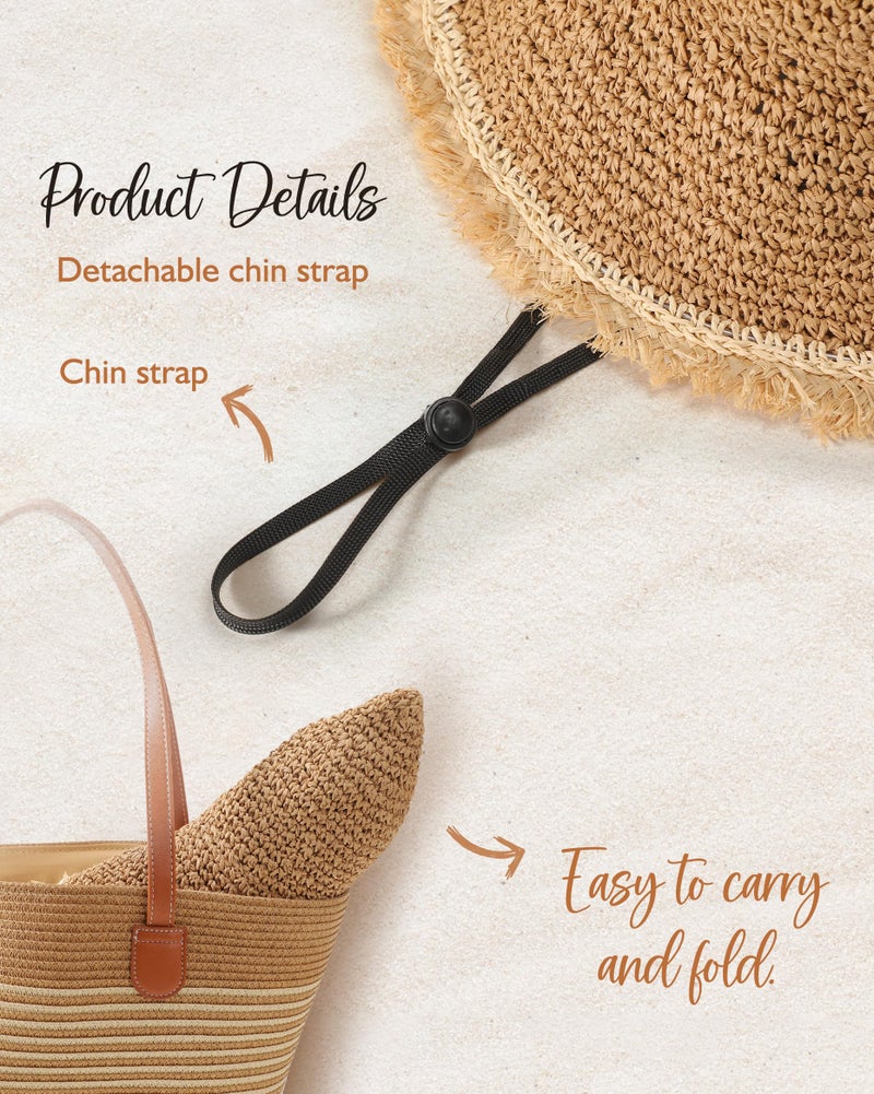 Loiyadn Beach Hats for Women - Straw Bucket Hats for Women, Packable Sun Hat Womens with Chin Strap, UPF 50+ Summer Protection Khaki - Image 3