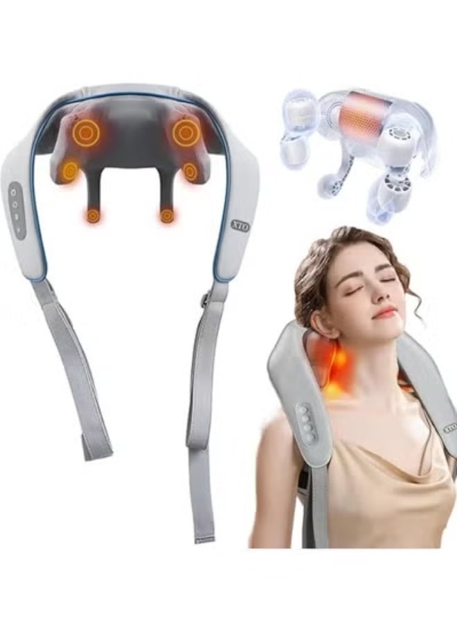 جهاز مساج كهربائي للرقبة مع تدفئة – تدليك 4D للرقبة، الظهر، الكتفين والأرجل، للاستخدام المنزلي والمكتبي، لون رمادي - Image 1