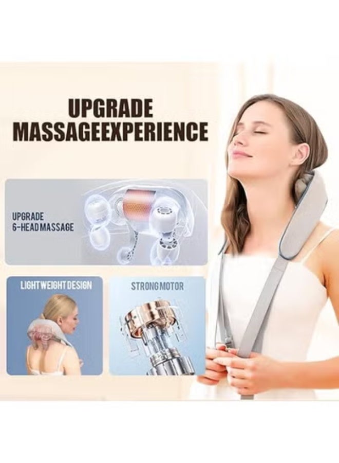 جهاز مساج كهربائي للرقبة مع تدفئة – تدليك 4D للرقبة، الظهر، الكتفين والأرجل، للاستخدام المنزلي والمكتبي، لون رمادي - Image 3