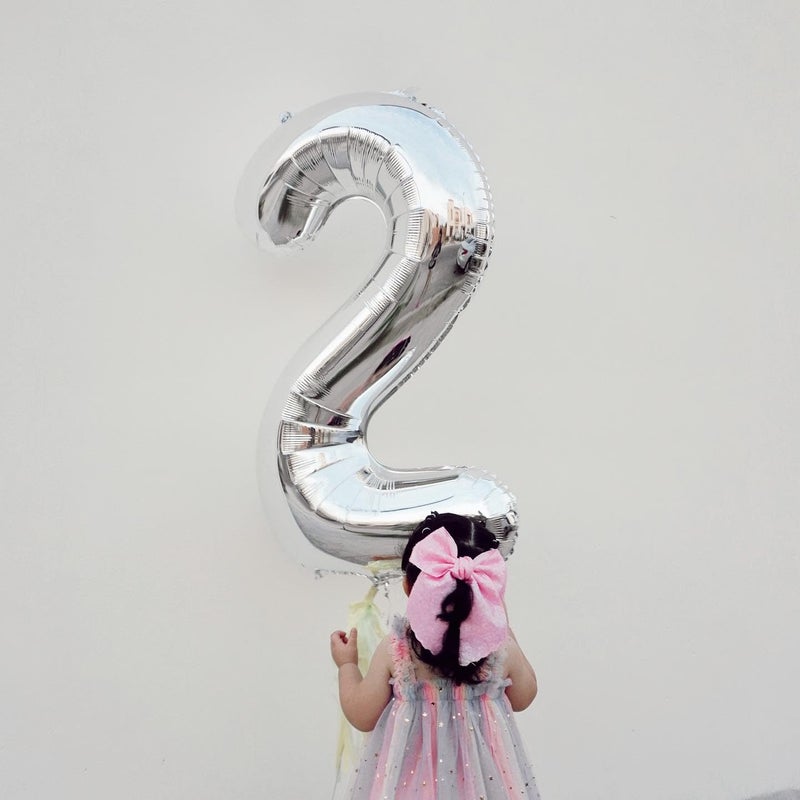 IWERP Silver 2 Balloon, Number Balloons 40 Inch, 2nd Balloon Number Birthday Decorations, Two Second Birthday Party Supplies, Number 2 Balloon - Image 2