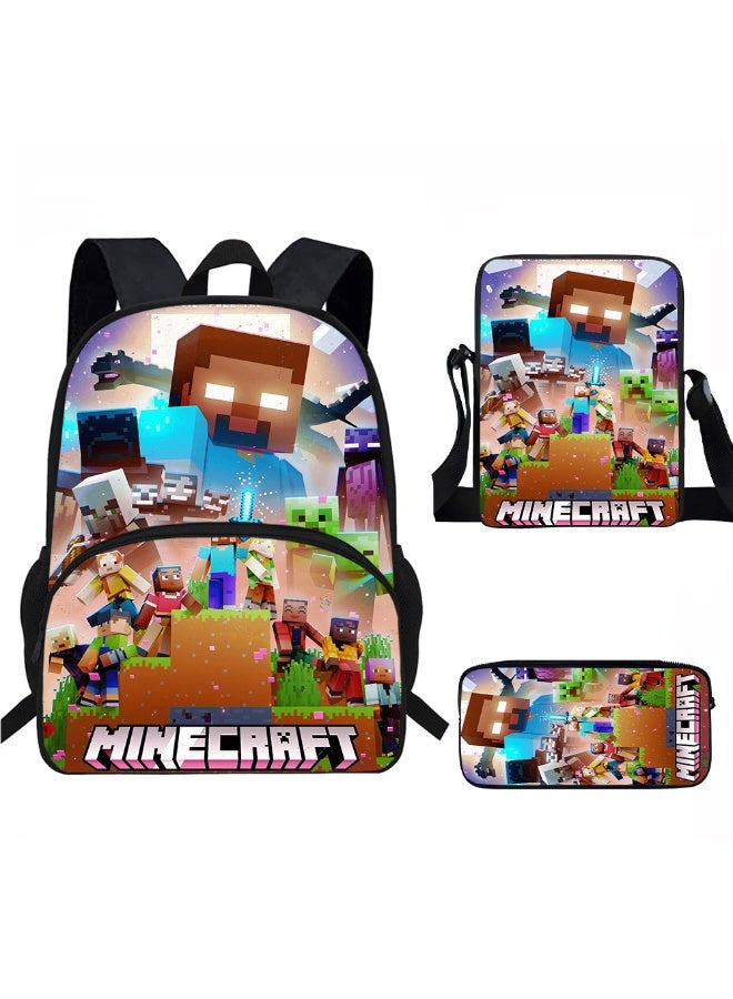 ماين كرافت على ظهره مقلمة حقيبة ثلاث قطع دعوى الرجال والنساء الترفيه الرياضة حقيبة السفر طالب حقيبة المدرسة - Image 1