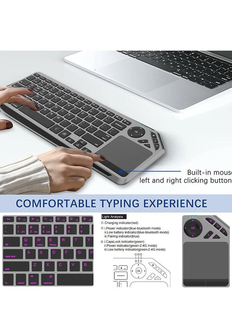 Ultimate Dual-Mode Wireless Keyboard: Arabic & English, 7-Color Backlight, Touchpad - Smart TV, Tablets, Computers