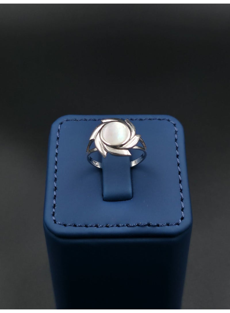 Kanira Premium 925 Sterling Silver Textured Wide Band Ring with Pearl | Vintage Ribbed Statement Ring for Women | KANIRA | Size 8 - Image 3
