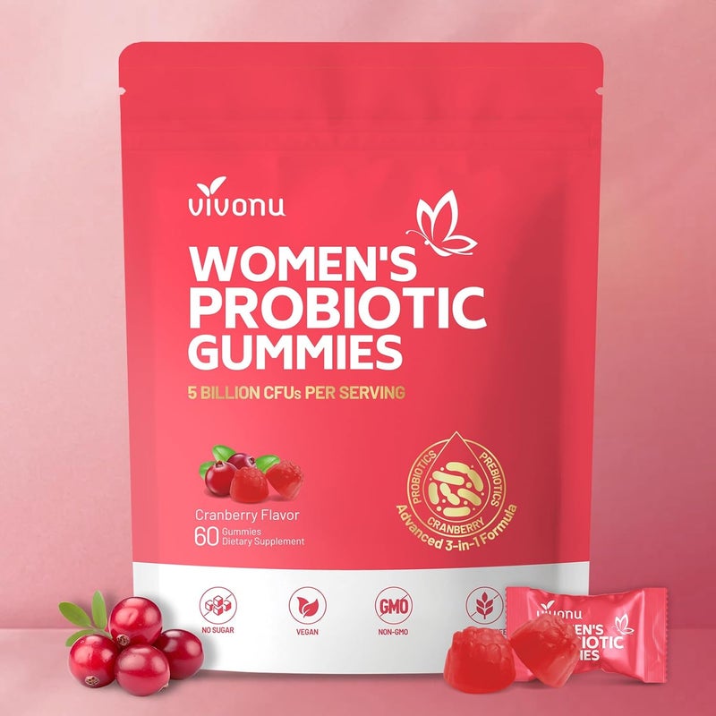 VivoNu Vaginal Women Probiotic Feminine Balance pH Gummies for Healthy Odor Yeast Balance  Flora  Vitamin C for Immune Support Cranberry Probiotics - Image 1