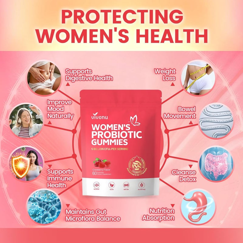 VivoNu Vaginal Women Probiotic Feminine Balance pH Gummies for Healthy Odor Yeast Balance  Flora  Vitamin C for Immune Support Cranberry Probiotics - Image 2