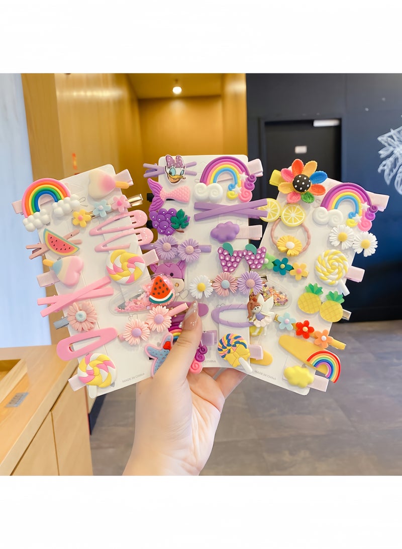 مشابك شعر للأطفال ، دبوس شعر ، مشابك للبنات ، إكسسوارات شعر للفتيات الصغيرات ، مشابك شعر للأطفال للتصفيف ، مشابك شعر لطيفة للبنات بألوان قوس قزح وفواكه حلوى على شكل فراشة 42 قطعة - Image 1