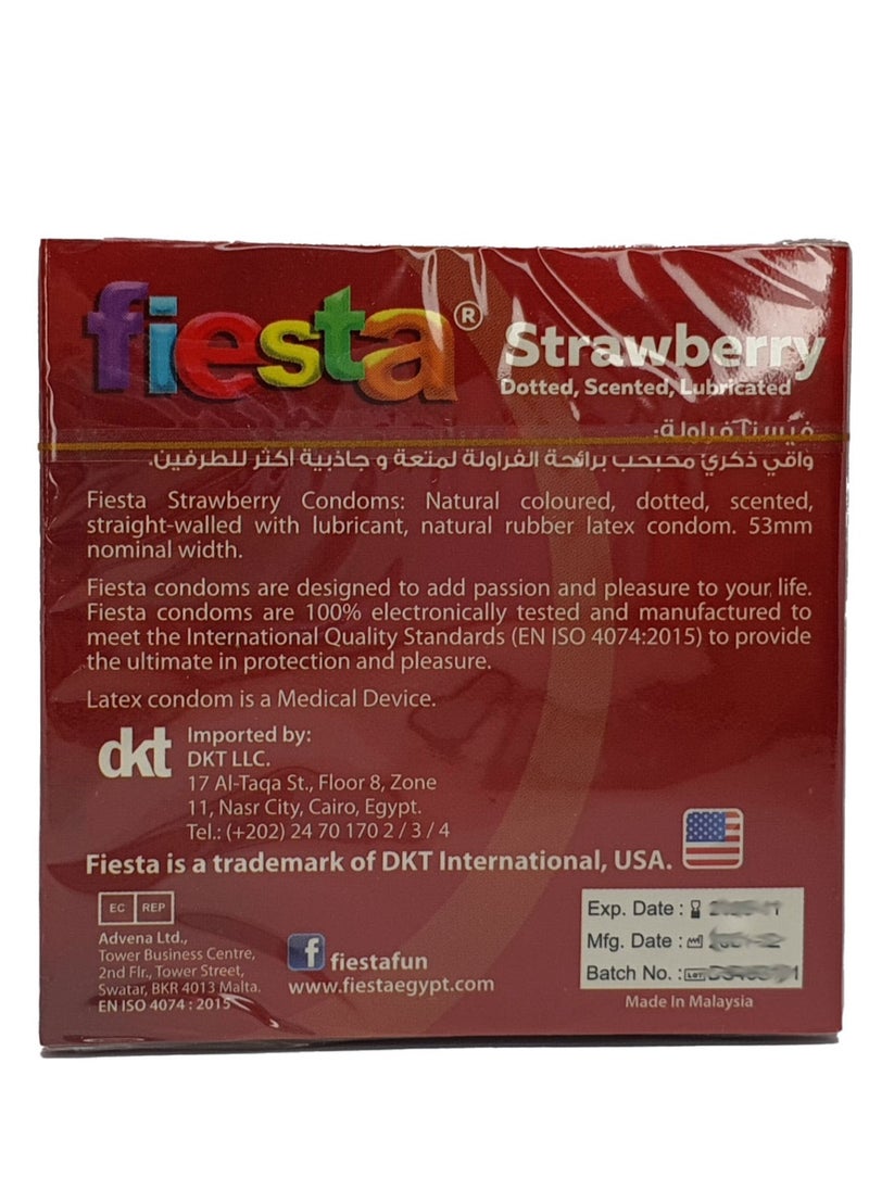 FIESTA Fiesta Strawberry - Dotted & flavoured Condoms - 24 Packs of 3 Pcs  - Image 3