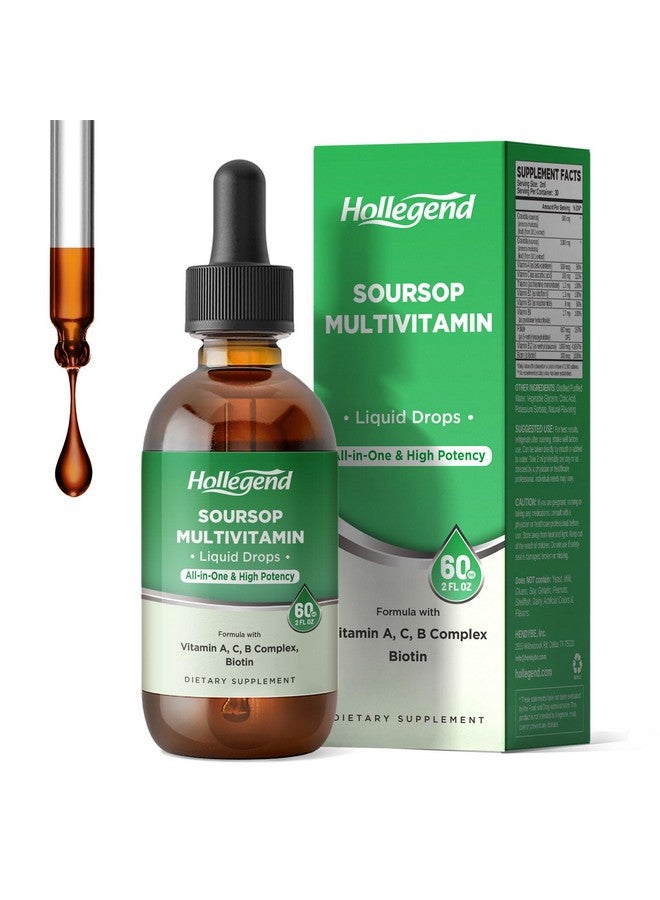 HOLLEGEND Soursop Multivitamin Liquid Drops, Methylated Multivitamin with Graviola Soursop Bitters Liquid for Immune Support, Hair, Skin, Brain Health, 2 Fl Oz - Image 1