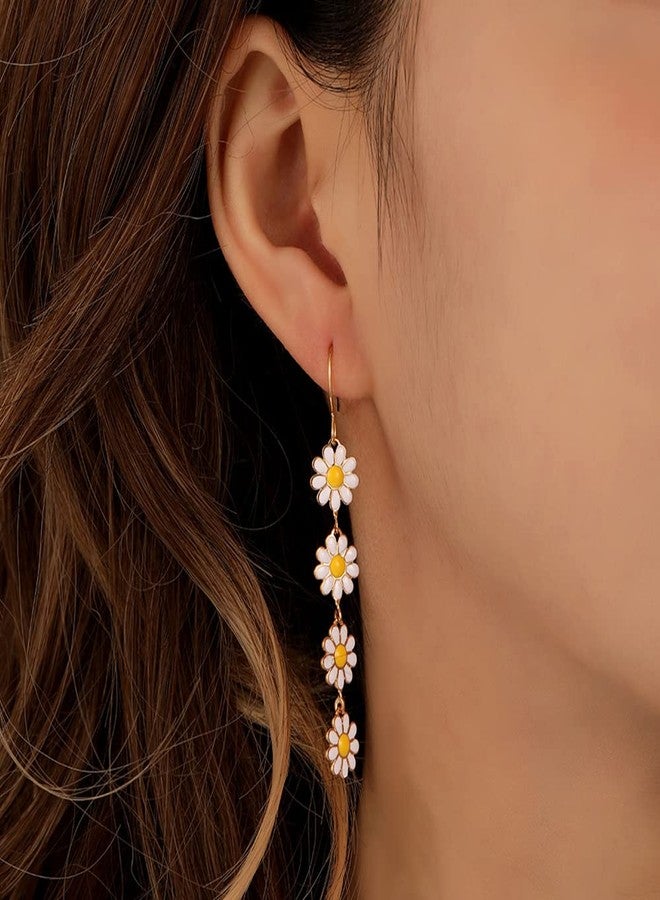 ZMANYIJEW Flower Earrings for Women Summer Sunflower Earring Daisy Earrings for Women Cute Holiday Earring (White) - Image 2