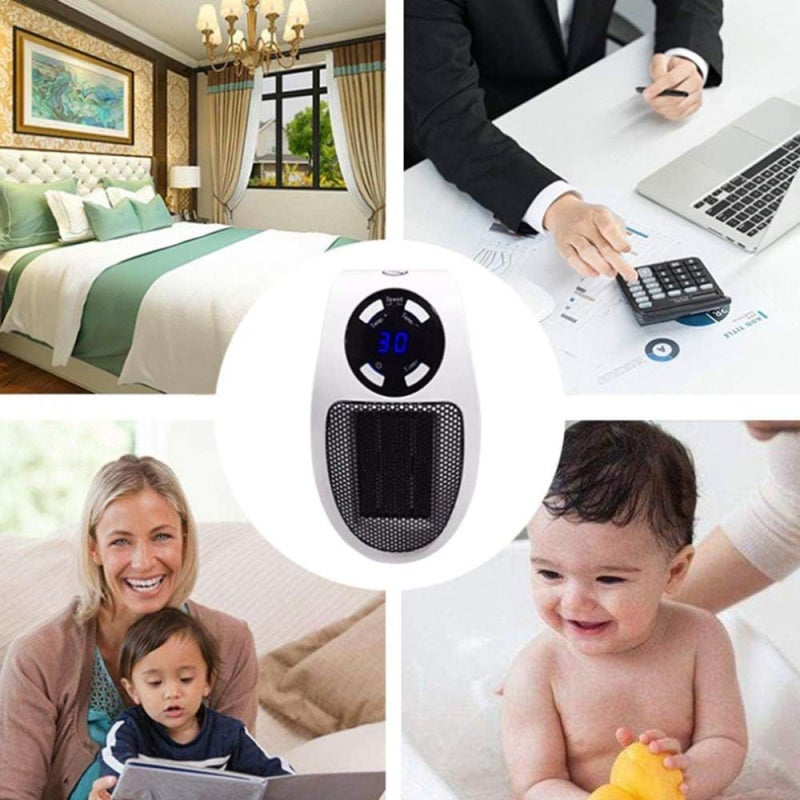Compact Plug-In Heater: White UK Plug, Quiet Fast Heating - Adjustable Thermostat LED Display, Ceramic Indoor Heater for Home Office Dorm Desk Indoor Use - Image 5