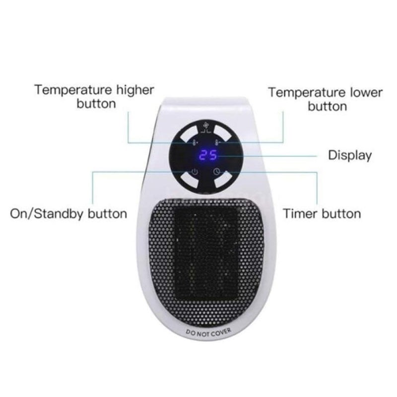 Compact Plug-In Heater: White UK Plug, Quiet Fast Heating - Adjustable Thermostat LED Display, Ceramic Indoor Heater for Home Office Dorm Desk Indoor Use - Image 3