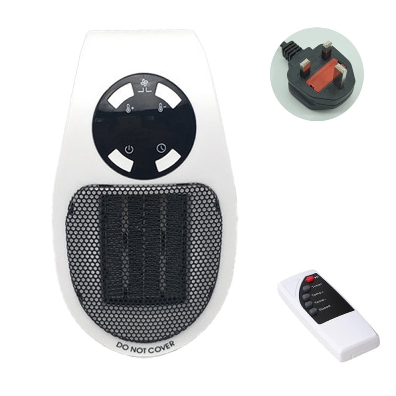 Compact Plug-In Heater: White UK Plug, Quiet Fast Heating - Adjustable Thermostat LED Display, Ceramic Indoor Heater for Home Office Dorm Desk Indoor Use - Image 1