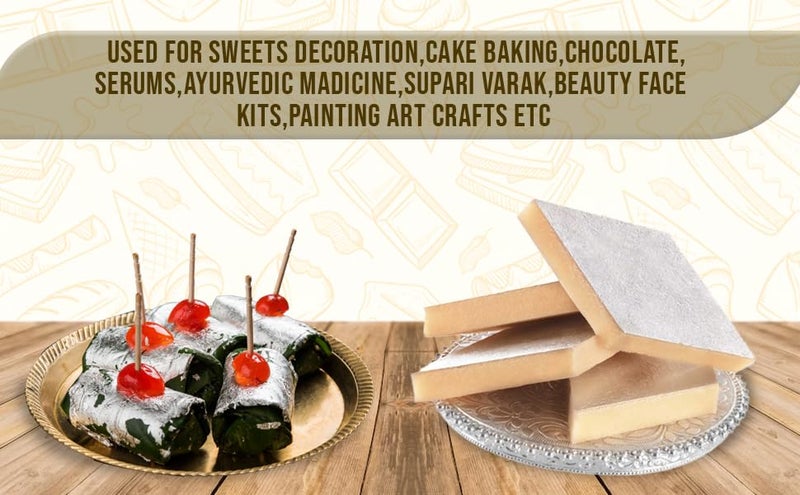 ASK VARK WALA Edible Silver Leaf Chandi Varakh for Sweets Cake Desert Chocolate Food Decoration 50pcs - Image 3