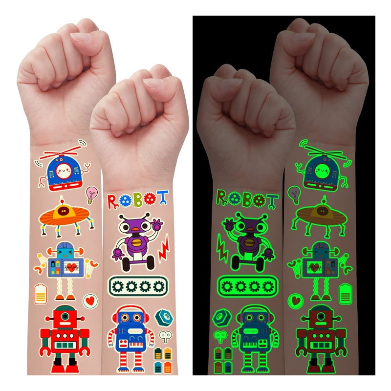 Partywind 315 Styles 30 Sheets Glow Robot Party Favors Luminous Robots Temporary Tattoos for Boys Party Supplies Birthday Goodie Bag Stuffers for Children