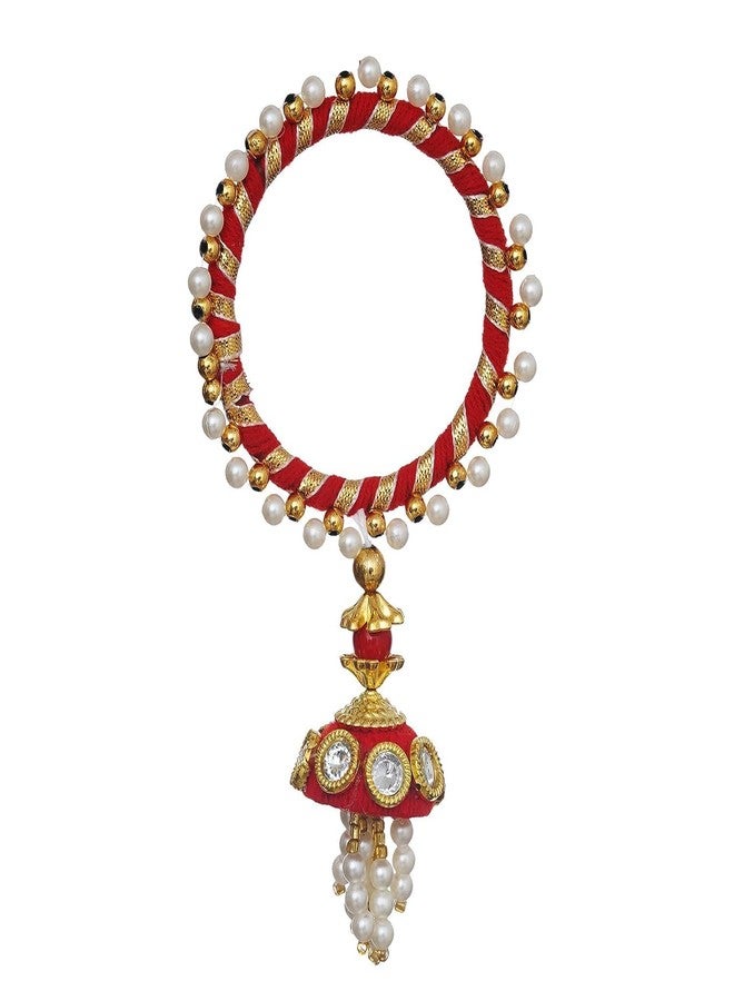 Anishop Pearls Designer Bhaiya Bhabhi Rakhi Set with Roli Chawal Pack - Rakhi for Brother, Bhaiya, Bhai - Lumba Rakhi for Bhabhi, Sister - Traditional Rakhi Red - Image 2