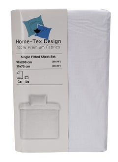 Home-Tex Design 2-Piece Hometex Design Single Size White Fitted Sheet Set - 1 Fitted Sheet (90x200 cm) + 1 Pillow Cover (50x75cm)  - Image 2