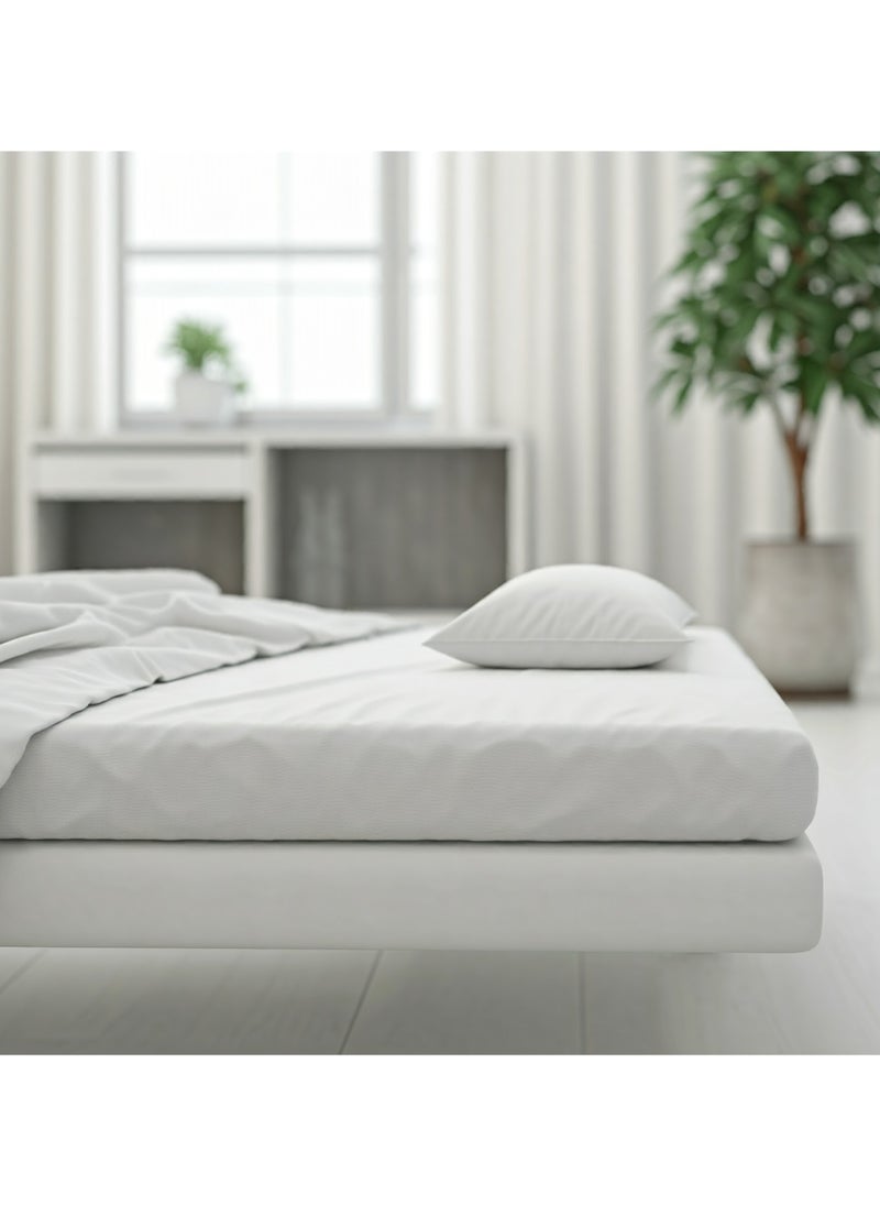 Home-Tex Design 2-Piece Hometex Design Single Size White Fitted Sheet Set - 1 Fitted Sheet (90x200 cm) + 1 Pillow Cover (50x75cm)  - Image 1