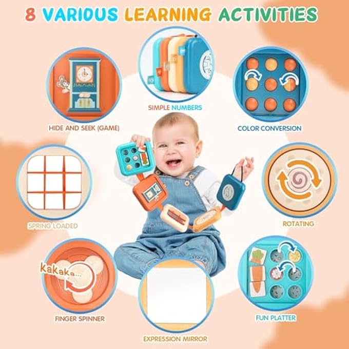 BUSY BOARDS MONTESSORI TOYS FOR 1 YEAR OLD, SENSORY TOYS BUSY BOARD/CUBE FOR BABY 6-12 MONTHS, TRAVEL ACTIVITIES BUSY BOARD, MOTOR SKILLS EDUCATIONAL LEARNING TOYS, IDEAL GIFTS FOR 1 YEAR OLD - Image 4