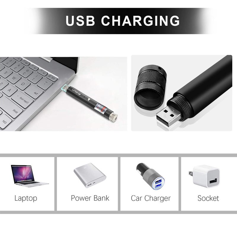 مصباح يدوي تكتيكي مؤشر أخضر بشحن USB مناسب للعمل الخارجي في الليل والتخييم والركض والمصطاد - Image 2