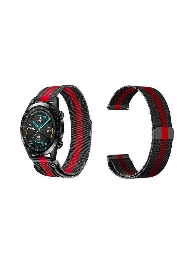 Perfii Milanese Mesh Replacement Band For Huawei Watch GT/GT2 46mm Black/Red