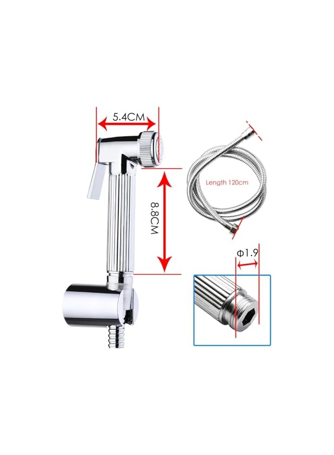 The Bros Shattaf Set, Bidet Sprayer with 1.2 m Hose and Seat, for Shower and Personal Hygiene (silver,Round) - Image 4
