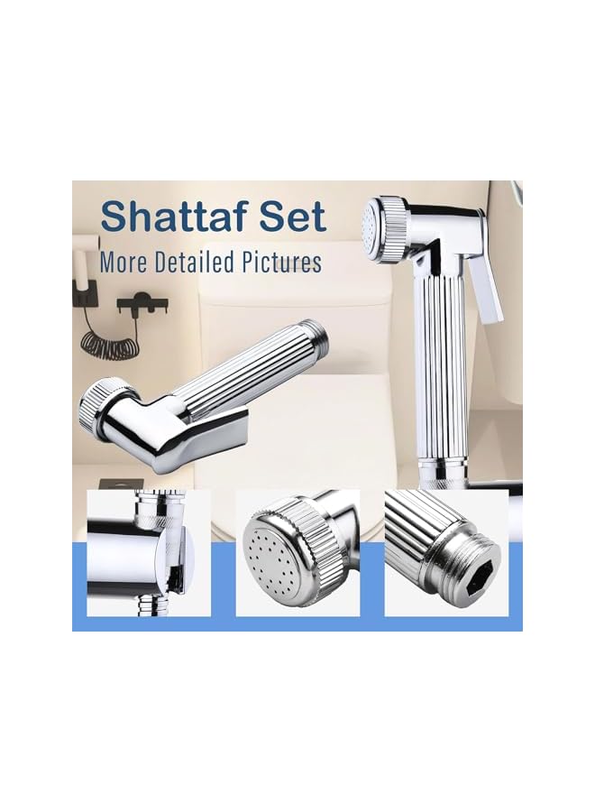 The Bros Shattaf Set, Bidet Sprayer with 1.2 m Hose and Seat, for Shower and Personal Hygiene (silver,Round) - Image 3
