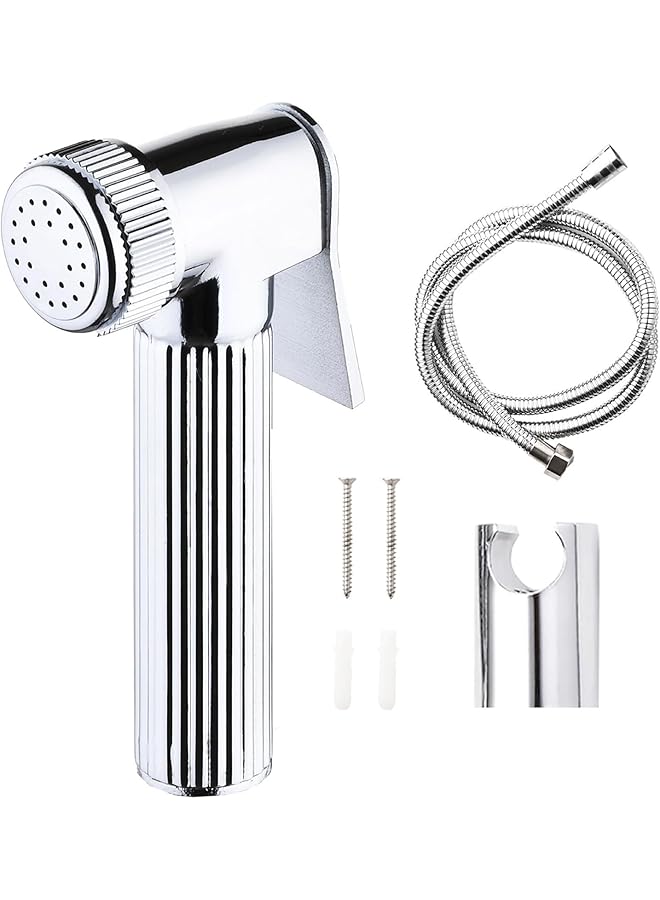 The Bros Shattaf Set, Bidet Sprayer with 1.2 m Hose and Seat, for Shower and Personal Hygiene (silver,Round) - Image 1
