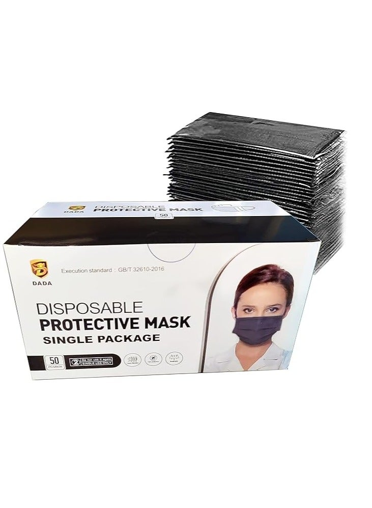 Dada Disposable Face Mask with Comfortable Ear Loop (50 Pieces, Black) - Image 1