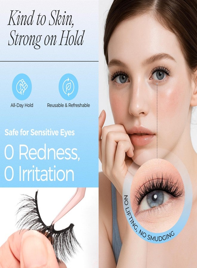 LASHVIEW Self Adhesive Eyelashes Natural Look, 5 Pairs Press On Lashes No Glue Need Eyelashes, Reusable Wispy False Lashes with Replacement Adhesive Strips (ZN122) - Image 4