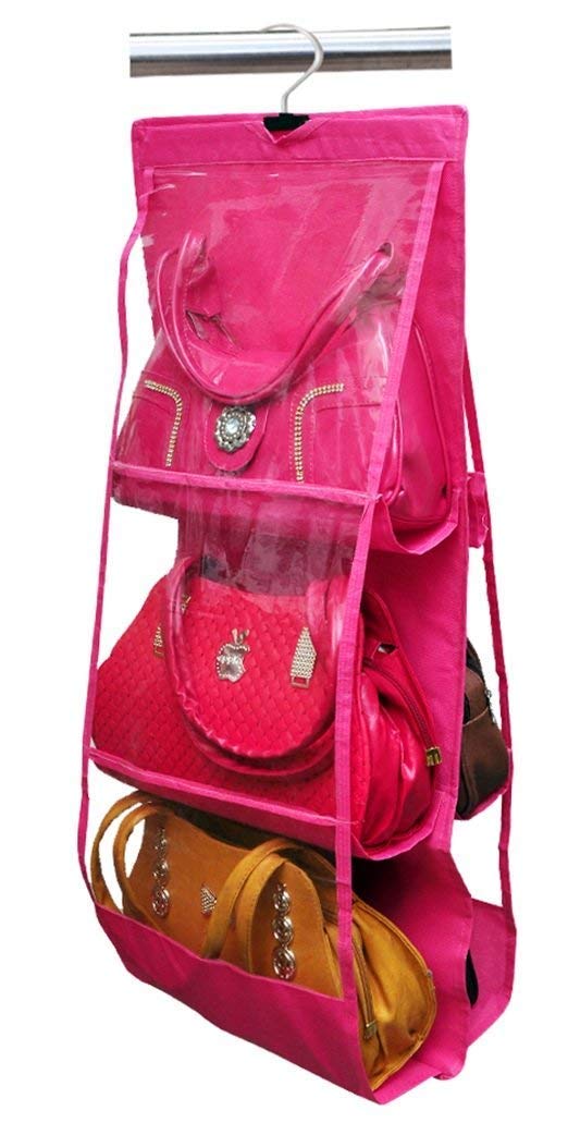 Coolkart 6 Pocket Large Clear Purse Handbag Hanging Storage Bag Organizer Closet Tidy Closet Organizer Wardrobe Rack Hangers Holder for Fashion Handbag Purse Pouch Made in India - Image 2