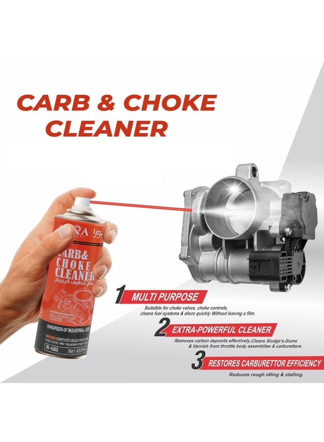 NORA Carb & Choke Cleaner Spray 450ml, Fast Acting Degreaser for Carburetor & Throttle Body, Removes Carbon, Gum, Varnish & Sludge, Improves Engine Performance & Fuel Efficiency, Multi-Purpose Industrial Use N-403 - Image 5