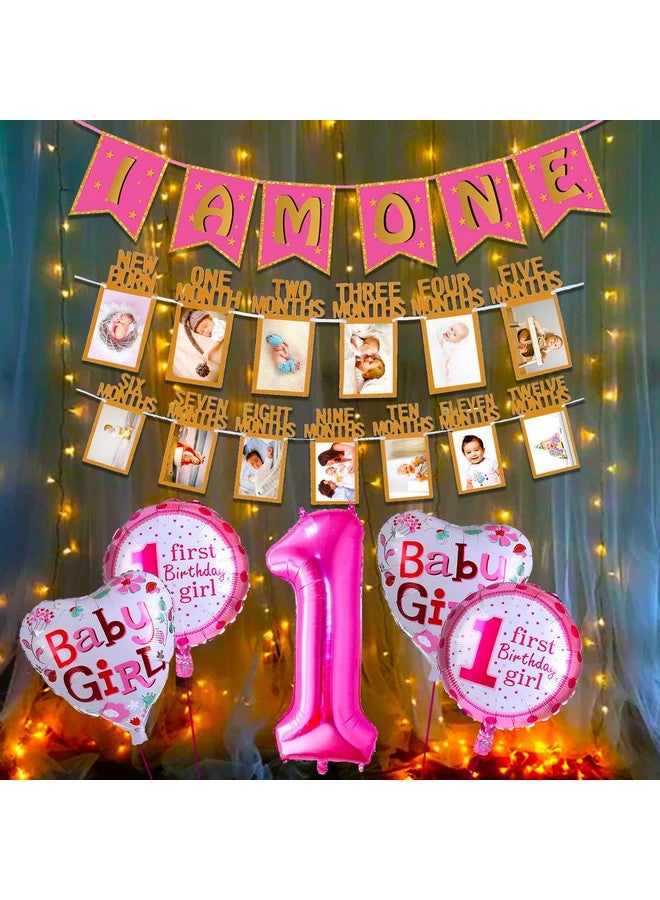 بارتي بروبس زينة عيد ميلاد أول للبنات من بارتي بروبس - ٨ قطع وردية | زينة عيد ميلاد للبنات | لافتة لطفلة بعمر ١٢ شهرًا (ورق مقوى) | زينة عيد ميلاد أول للبنات - Image 1