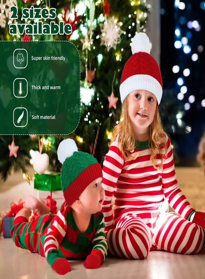 زاندو طقم قبعة وقفازات زاندو للأطفال، قبعة سانتا كلوز محبوكة دافئة مزينة بكرات صوفية، مناسبة للأولاد والبنات - قبعة وقفازات شتوية ناعمة باللونين الأحمر والأبيض - Image 4