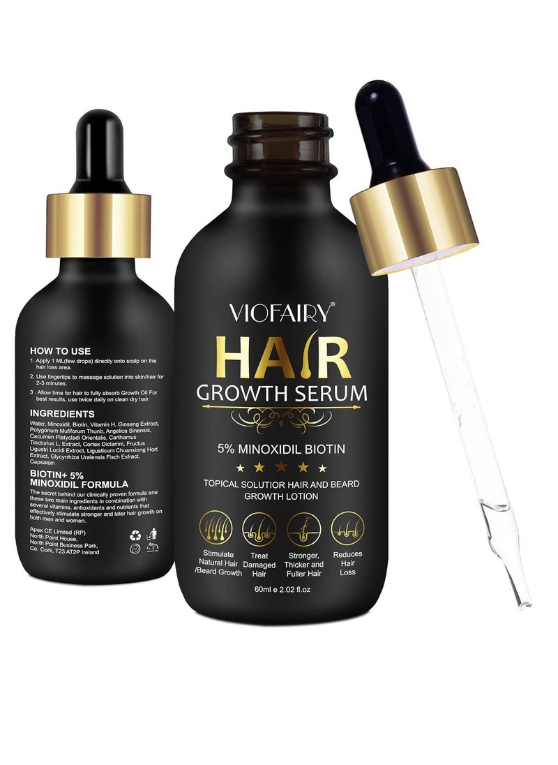 VIOFAIRY - 5% Minoxidil for Men and Women Hair Growth Oil, Biotin Serum, Hair Regrowth Treatment for Scalp Hair Loss, Natural, for Thicker Longer Fuller Healthier Hair 2.02 oz - Image 1